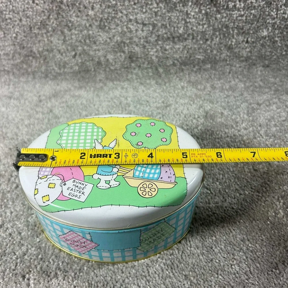 The Tin Box Company Easter Bunny Tin Blue Gingham Oval Decorative Storage Small